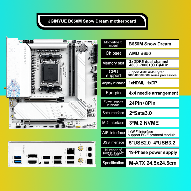 JGINYUE B650M Snow Dream Mothe - Pc Gaming Ddr5 avis et prix