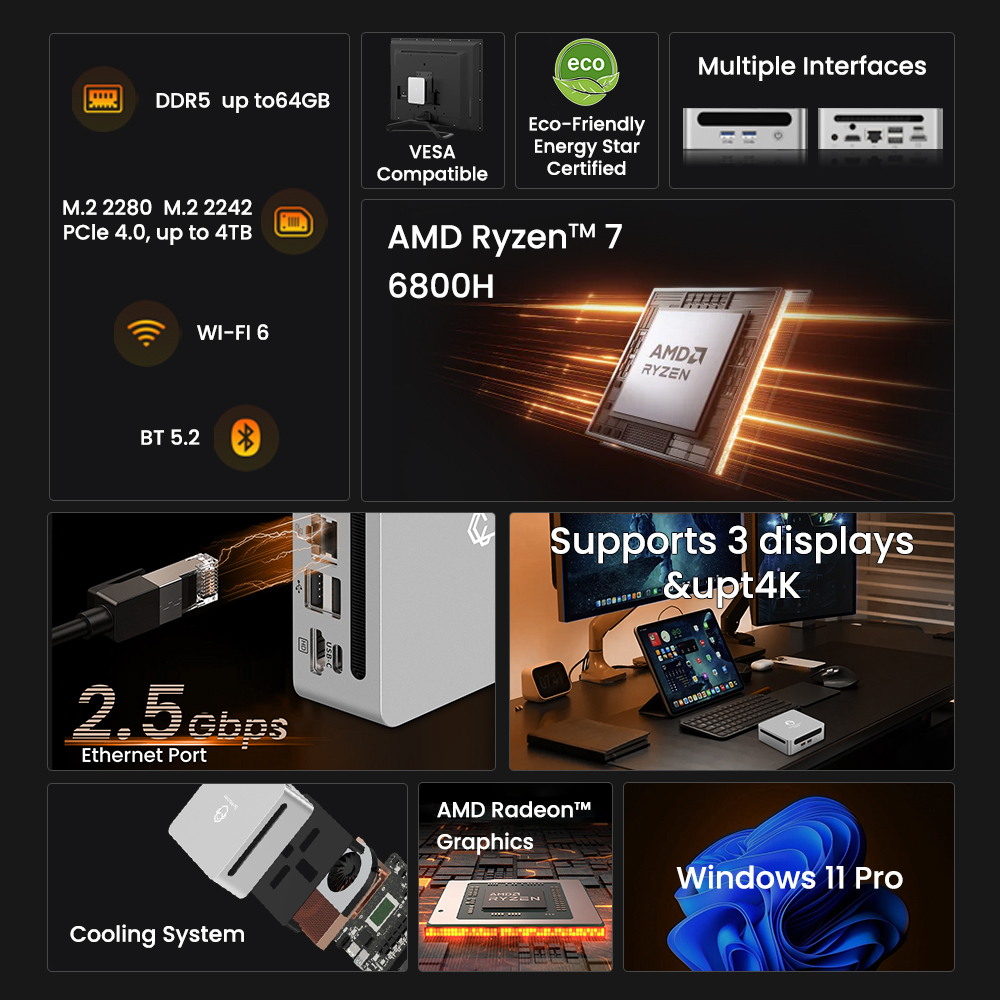 GenMachine Mini PC Ryzen 7 680 - Pc Gaming Windows 7 avis et prix